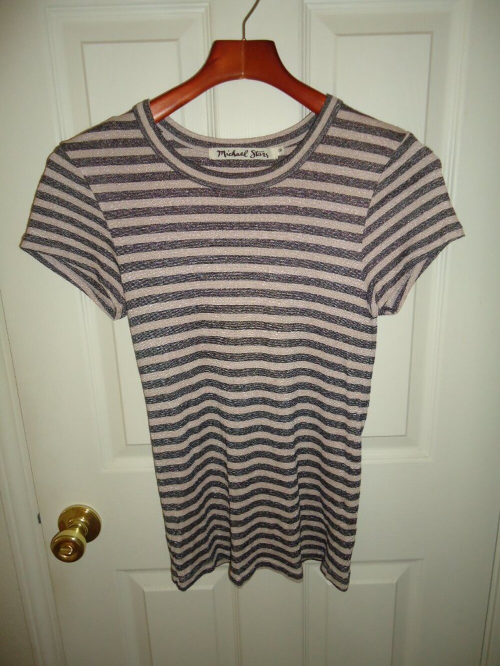 Michael Stars-Grey/White Striped Short Sleeve Shirt-(OS)One Size Great Condition